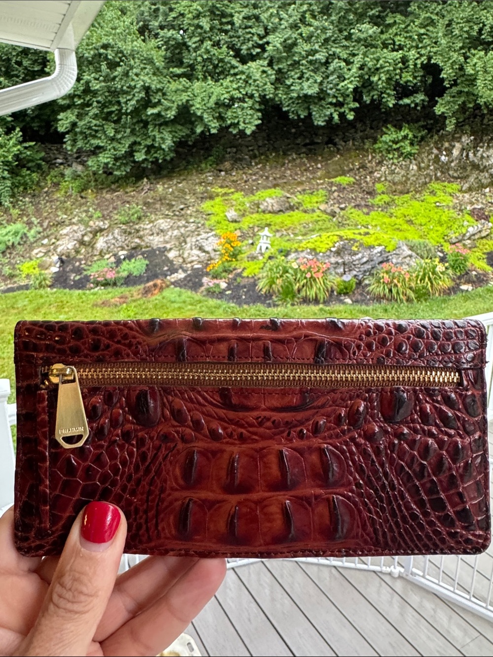 Brahmin Burgundy Croc-Embossed Leather Clutch with Gold Plate - Picture 4 of 12